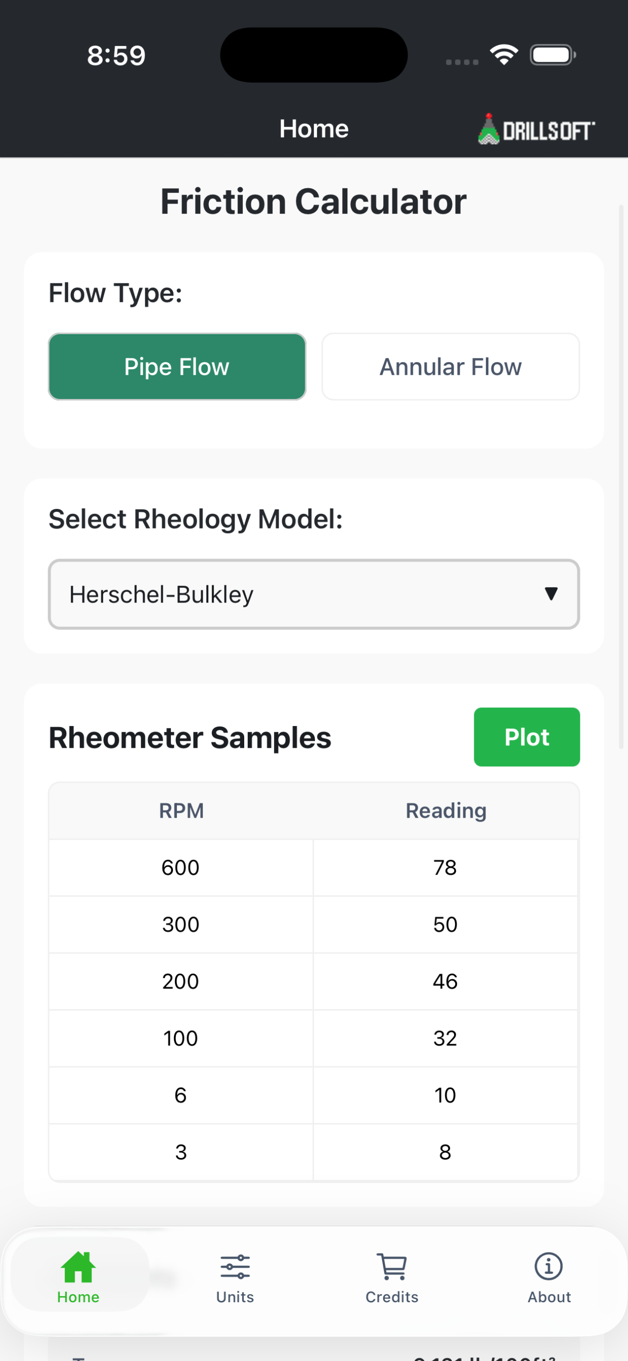 Friction Drilling Calculator — captura 2
